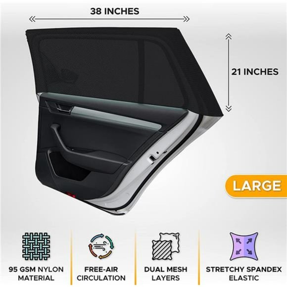 Baby Car Window Shades for Side Windows (Pack of 2) | Large 38"x21" - Picture 2 of 6